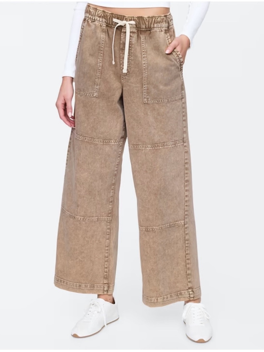 GAP Wide-Leg Drawstring Utility Jeans - Taupe